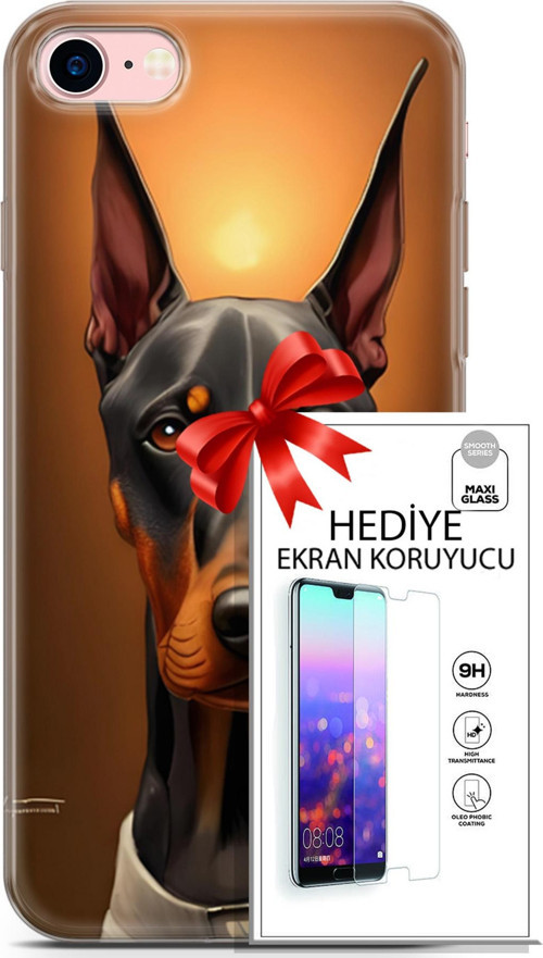 Apple İphone 7 - 8 Kılıf Orijinal Seri Dogs 03 Doberman Arka Kapak + Ekran Koruyucu