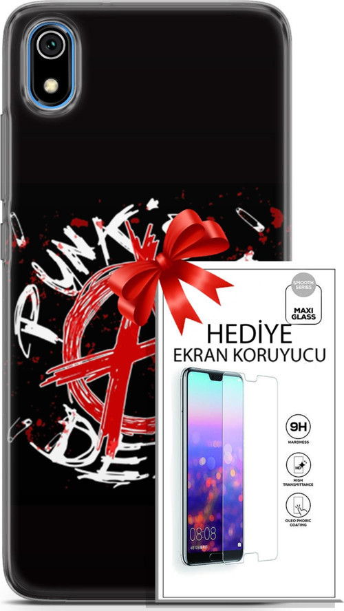 Xiaomi Redmi 7A Kılıf Orijinal Seri Punky 15 Punk'S Not Dead Kalın Silikon + Ekran Koruyucu