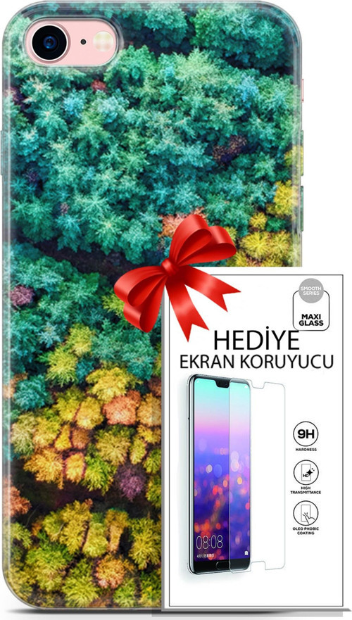 Apple İphone 7 - 8 Kılıf Orijinal Seri Fantasy 08 Kuşbakışı Orman Baskılı Kılıf + Ekran Koruyucu