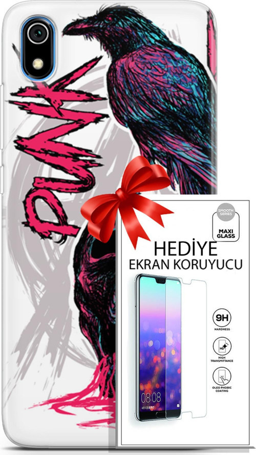 Xiaomi Redmi 7A Kılıf Orijinal Seri Punky 03 Karga İskelet Arka Kapak + Ekran Koruyucu