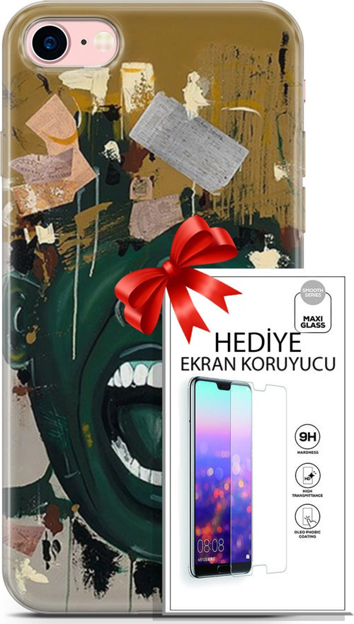 Apple İphone 7 - 8 Kılıf Orijinal Seri Soul 15 Koyu Yeşil Kalın Silikon + Ekran Koruyucu