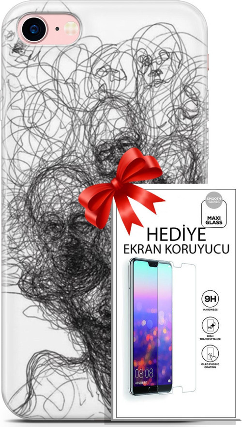 Apple İphone 7 - 8 Kılıf Orijinal Seri Soul 25 Kurşunkalem Soyulmayan Kılıf + Ekran Koruyucu Full Koruma