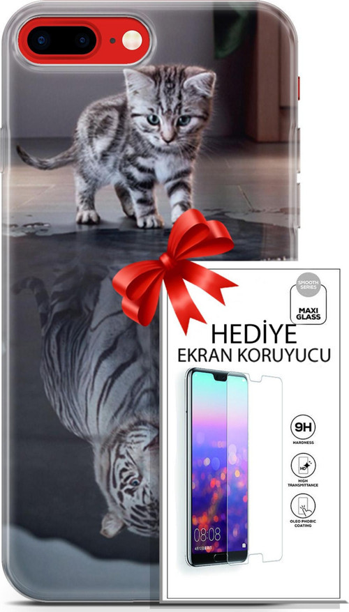 Apple İphone 7 Plus - 8 Plus Kılıf Orijinal Seri Scotish-British 15 Yavru British Kalın Silikon + Ekran Koruyucu