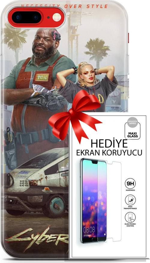 Apple İphone 7 Plus - 8 Plus Kılıf Orijinal Seri Cyberpunk 21 2077 Darbe Önleyici Kapak + Ön Ekran Koruyucu