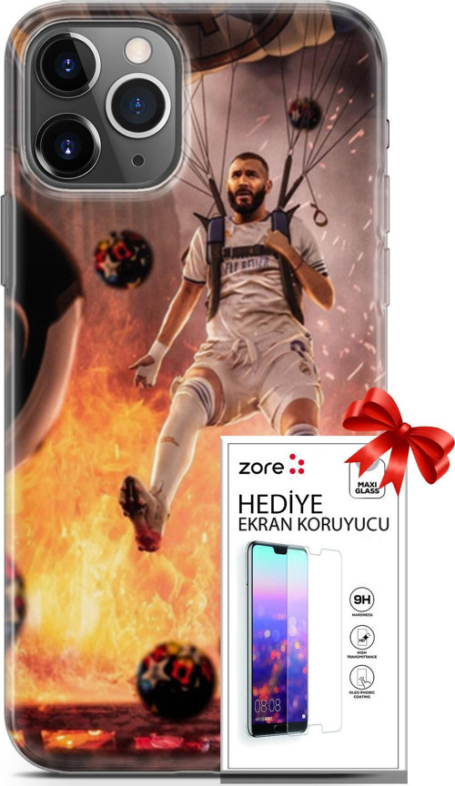 Apple İphone 11 Pro Kılıf Orijinal Seri Supers 03 Karim Benzema Real Madrid Arka Kapak + Ekran Koruyucu