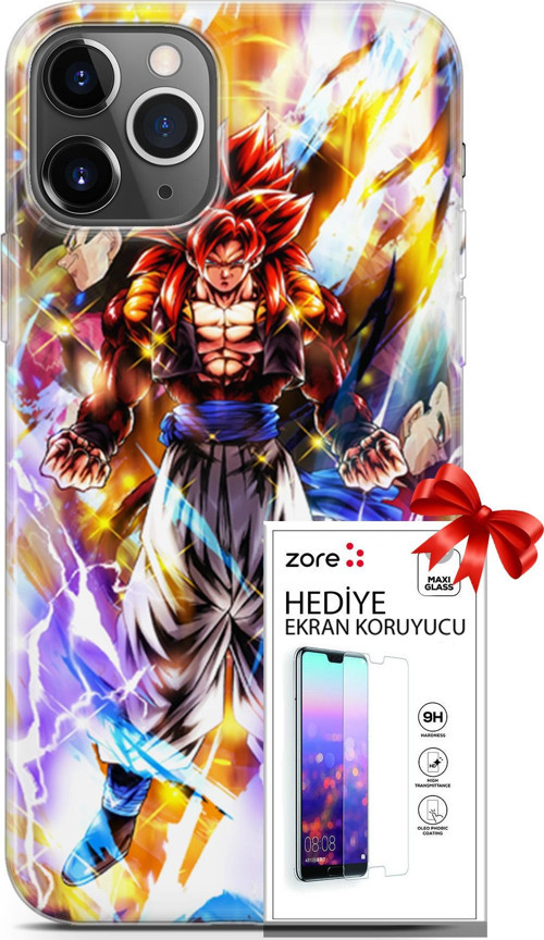 Apple İphone 11 Pro Kılıf Orijinal Seri Supers 24 Goku Wallpaper Darbe Emici Kılıf + Ekran Koruyucu