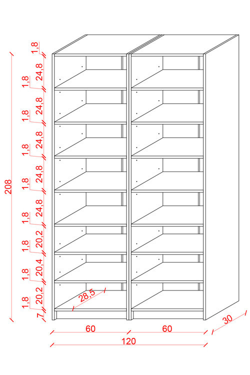 MDF Safir Meşe Kitaplık – Ayarlanabilir Raflar, Ev & Ofis Modern Dekoratif Kitaplık, K-10