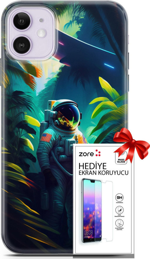 Apple İphone 11 Kılıf Orijinal Seri Supers 10 Astronot Full Hd Kılıf + Ekran Koruyucu