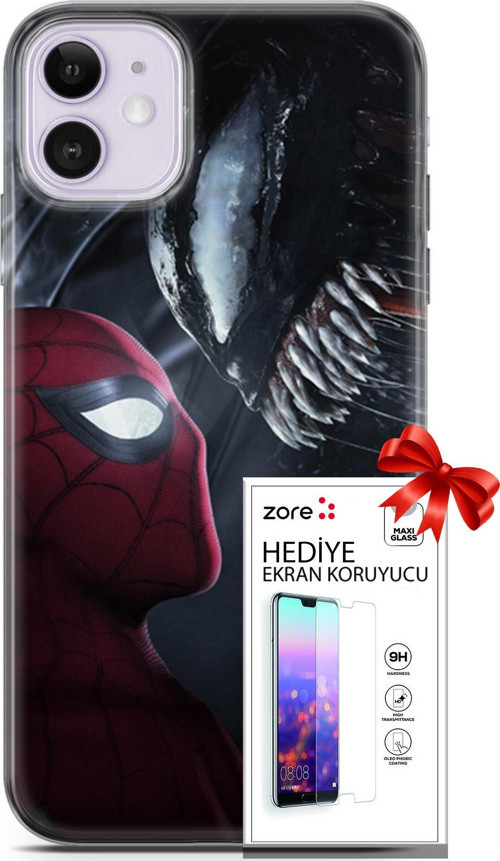 Apple İphone 11 Kılıf Orijinal Seri Supers 09 Spider-Man Vs Venom Uv Kılıf Ve Ekran Koruyucu