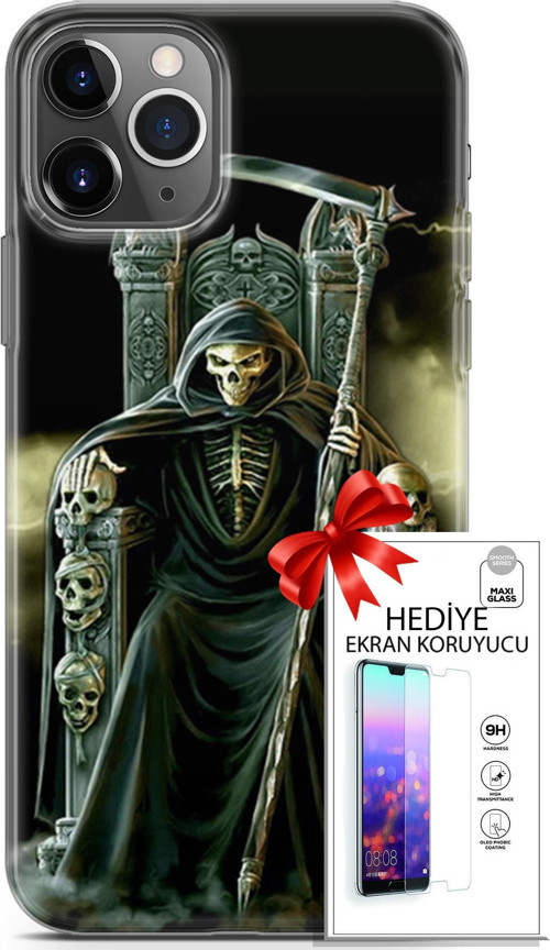 Apple İphone 11 Pro Kılıf Orijinal Seri Cardano 11 İskeletor 4K Baskılı Kılıf + Ekran Koruyucu Full