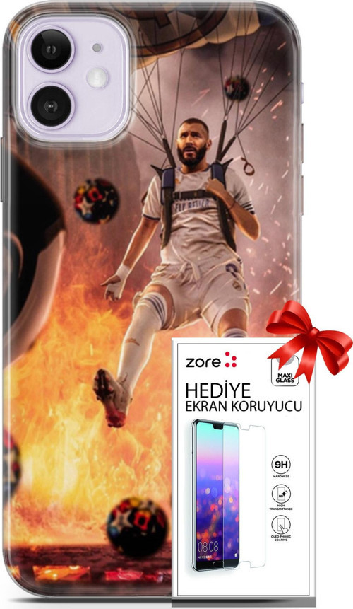 Apple İphone 11 Kılıf Orijinal Seri Supers 03 Karim Benzema Real Madrid Arka Kapak + Ekran Koruyucu