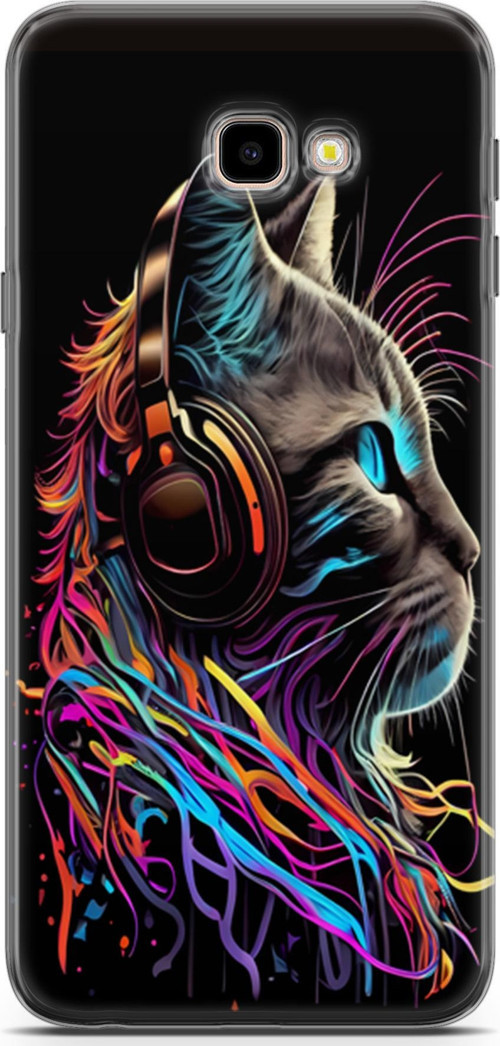 Galaxy J4 Plus Uyumlu Kılıf Yapayzeka 25 DJ Kedi Soyulmayan Kılıf