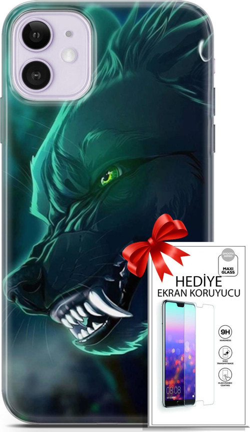 Apple İphone 11 Kılıf Orijinal Seri Cardano 17 Vahşi Kurt Yumuşak Kılıf + Ekran Koruyucu