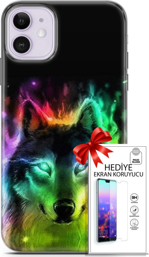 Apple İphone 11 Kılıf Orijinal Seri Cardano 15 Kurt Neon Kalın Silikon + Ekran Koruyucu