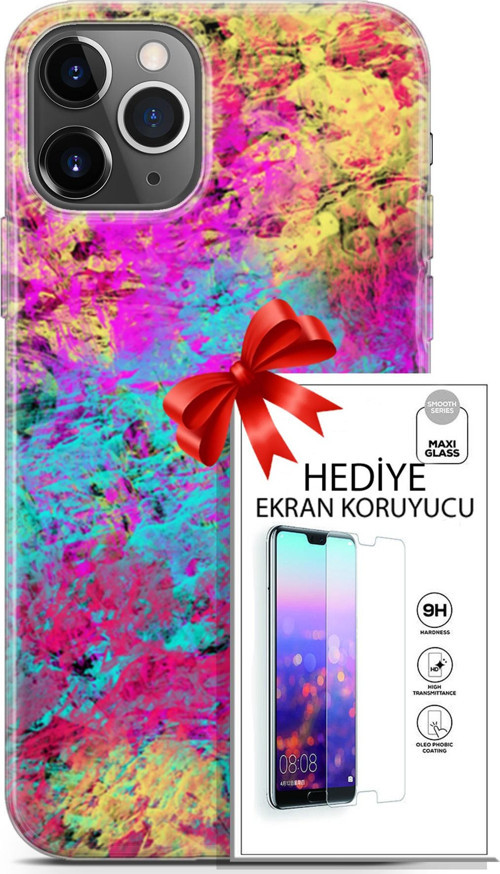 Apple İphone 11 Pro Kılıf Orijinal Seri Nature 29 Çok Renkli Leke Tutmaz Kapak + Ekran Koruyucu