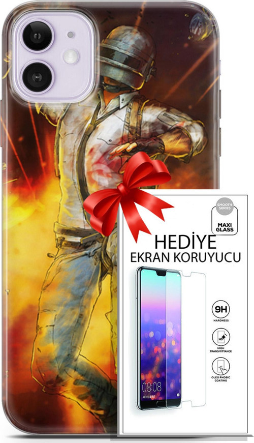 Apple İphone 11 Kılıf Orijinal Seri Pubg 06 Tavalı Karakter Koruyucu Kapak Ekran Koruyucu