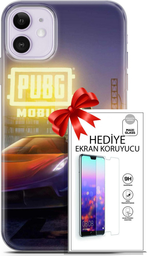 Apple İphone 11 Kılıf Orijinal Seri Pubg 17 Arabalı Yumuşak Kılıf + Ekran Koruyucu