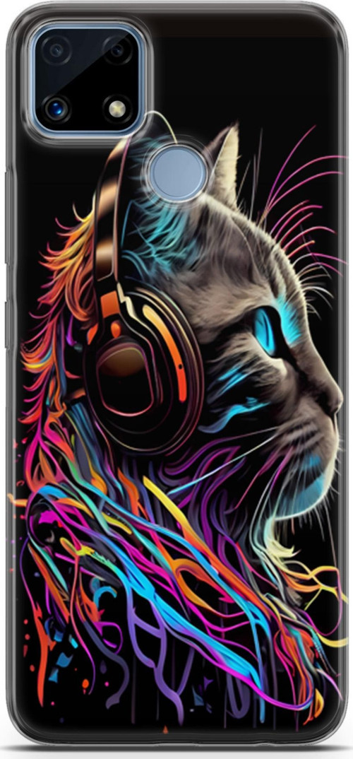 Realme C25 Uyumlu Kılıf Yapayzeka 25 DJ Kedi Soyulmayan Kılıf