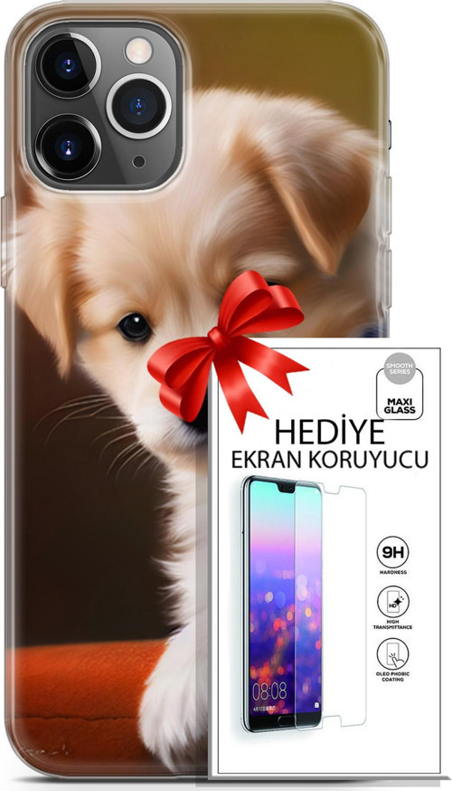 Apple İphone 11 Pro Kılıf Orijinal Seri Dogs 15 Kaniş Yavru Kalın Silikon + Ekran Koruyucu