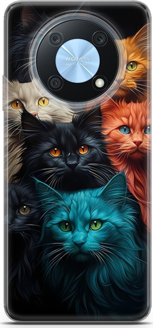 Huawei Nova Y90 Uyumlu Kılıf Yapayzeka 27 Kuzen Kediler Lazer Kesim Silikon