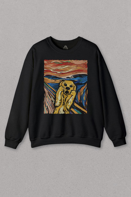 Unisex Sweatshirt Dog Scream Munch Çığlık Urban Srteet Wear Baskılı Sweat
