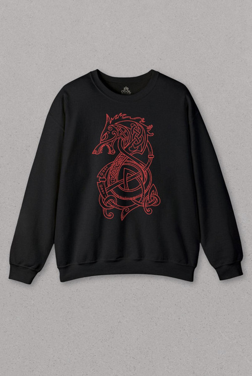 Unisex Sweatshirt Viking Fenrir Wolf Vikings Kurt Kafa Street Urban Baskılı Sweat