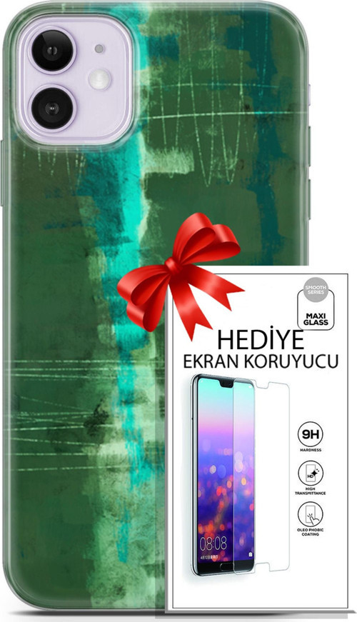 Apple İphone 11 Kılıf Orijinal Seri Nature 06 Yeşil Koruyucu Kapak Ekran Koruyucu
