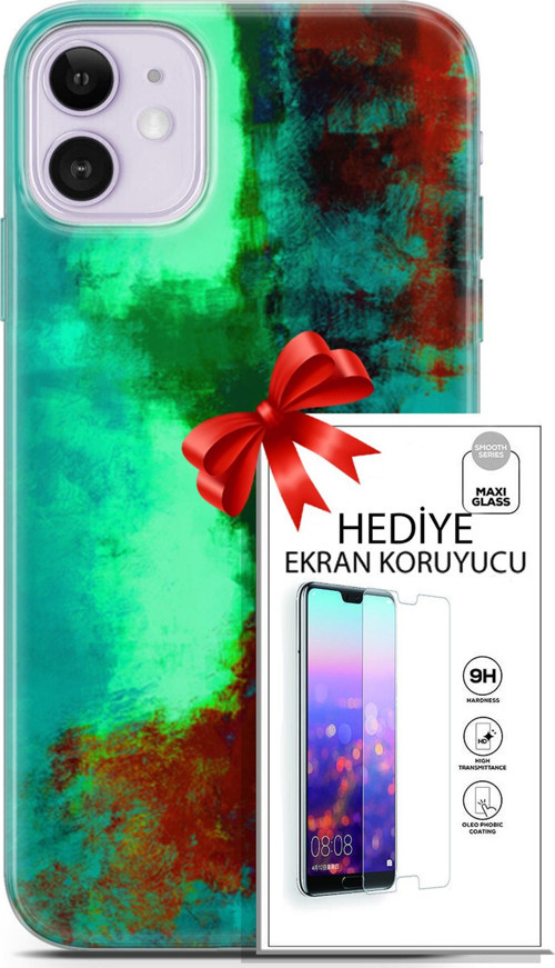 Apple İphone 11 Kılıf Orijinal Seri Nature 20 Yeşil Kahve Renkli Kılıf Ekran Koruyucu