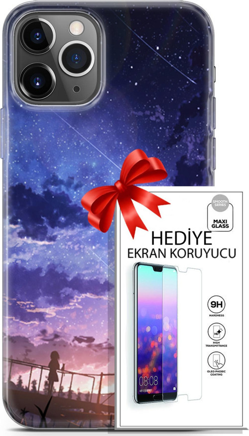 Apple İphone 11 Pro Kılıf Orijinal Seri Fantasy 09 Kayan Yıldızlar Uv Kılıf Ve Ekran Koruyucu