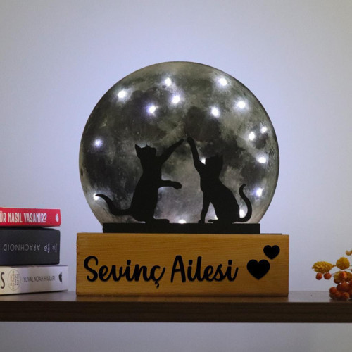 Işıklı Pleksi Dolunay Kişiselleştirilebilir Dekoratif Biblo Harvey Kediler Anahtar Askılığı