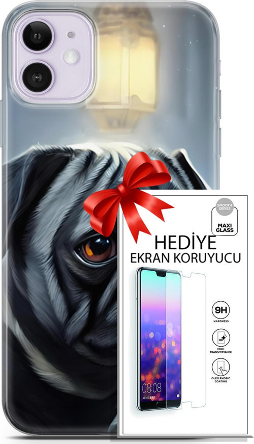Apple İphone 11 Kılıf Orijinal Seri Dogs 30 Pug Kenarları Şeffaf Kapak Ve Ekran Koruyucu