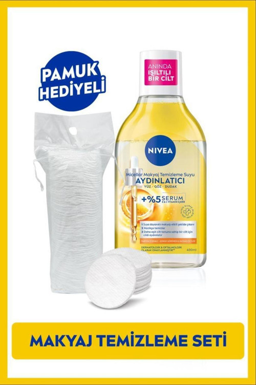 Aydınlatıcı Micellar Makyaj Temizleme Suyu 400ml, Serum Içerikli, Donuk Ciltler, Pamuk Hediyeli