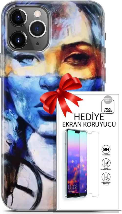 Apple İphone 11 Pro Kılıf Orijinal Seri Soul 13 Mavi Sarı Case Kapak Ekran Koruyucu
