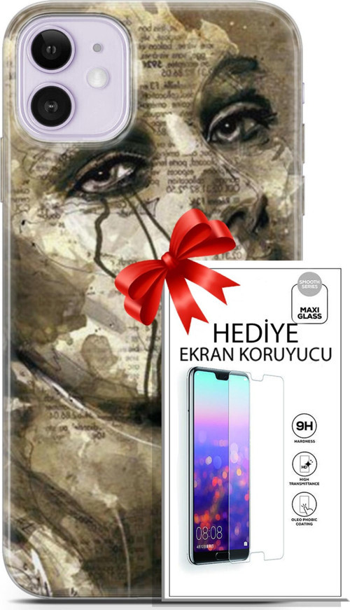 Apple İphone 11 Kılıf Orijinal Seri Soul 17 Ağlayan Yüz Yumuşak Kılıf + Ekran Koruyucu