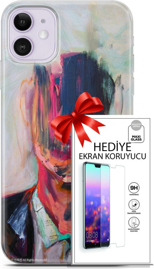 Apple İphone 11 Kılıf Orijinal Seri Soul 22 Acivert Pembe Kap + Ekran Koruyucu