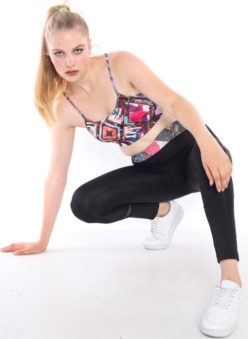 Siyah Kadın Spor Polyester Normal Bel Büstiyer Takım Fitnes Yoga Bra 0313