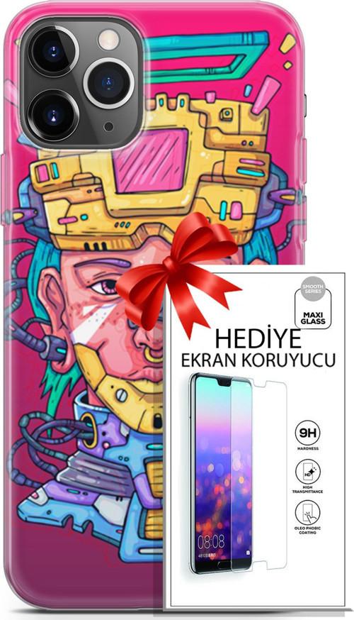 Apple İphone 11 Pro Kılıf Orijinal Seri Punky 02 Robotica Kapak Ve Ekran Koruyucu