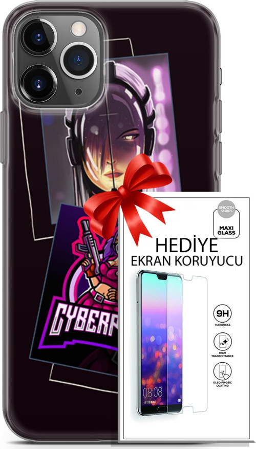 Apple İphone 11 Pro Kılıf Orijinal Seri Cyberpunk 10 Cyber Kız Full Hd Kılıf + Ekran Koruyucu