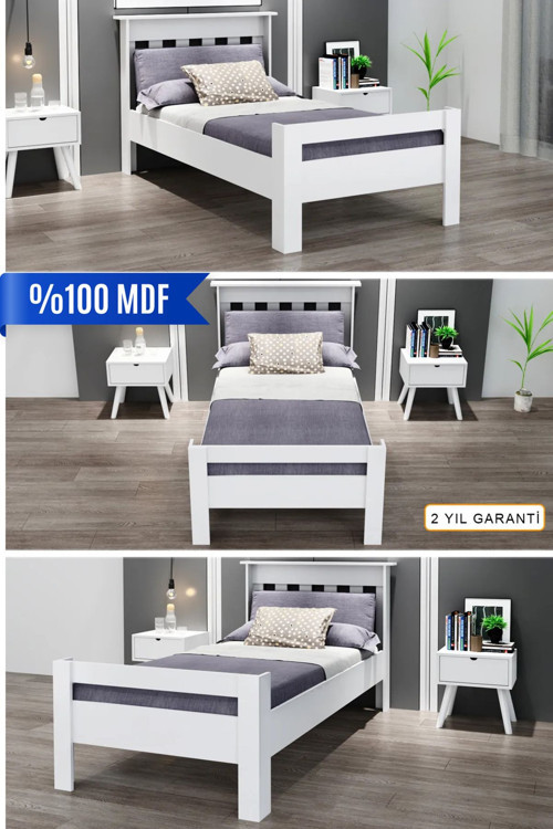 100X200 Yatak Uyumlu Still Tek Kişilik Beyaz Genç Mdf Karyola