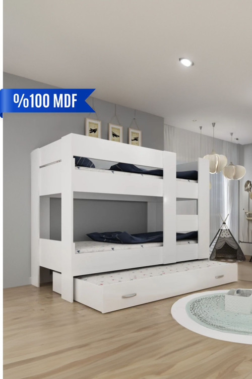 Herseycik Ninnimo Genç Beyaz Mdf 90X190 Yatak Uyumlu Yavrulu Ranza R20-1