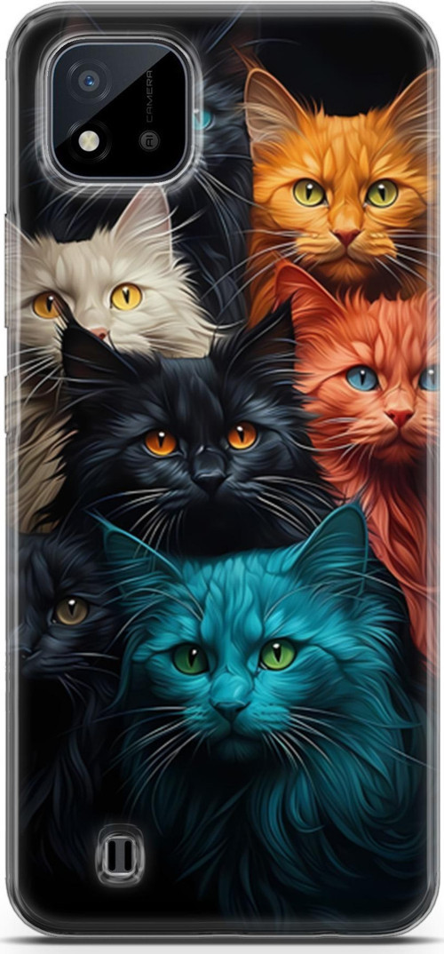 Realme C11 2021 Uyumlu Kılıf Yapayzeka 27 Kuzen Kediler Lazer Kesim Silikon