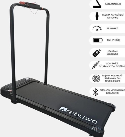 RW12 Bluetoothlu Uzaktan Kumandalı Katlanabilir Koşu Bandı Portatif Yürüyüş Bandı 1.5 HP Motor
