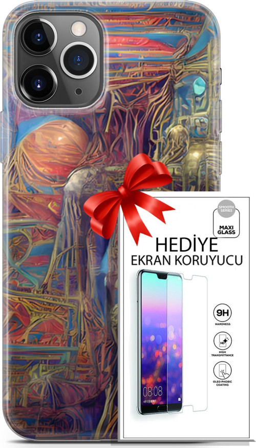 Apple İphone 11 Pro Kılıf Orijinal Seri Cyberpunk 18 Parapsikoloji Parlak Kılıf + Ekran Koruyucu Ful