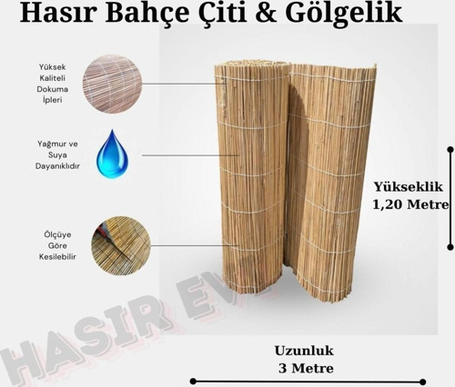 1,20 Metre x 3 Metre Kamış Hasır Bahçe Çiti Balkon Çiti Gölgelik