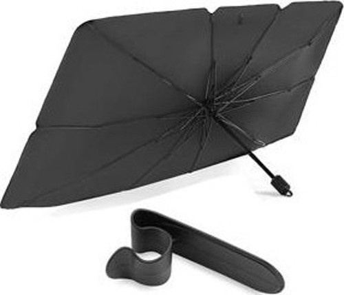 Oto Güneşlik ve Şemsiye Tutucu Seti – Katlanabilir Ön Cam Güneşliği 140x75 cm ve Araç İçi Organizer Askı