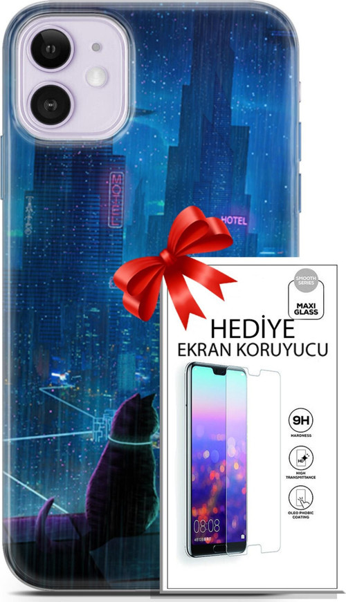 Apple İphone 11 Kılıf Orijinal Seri Cyberpunk 16 Cyber Cat Hediyelik Kılıf Ve Ekran Koruyucu