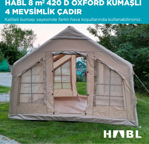 8 Kişilik 8m2 Su,Rüzgar ve Kar Geçirmez 420D Oxford Kumaşlı 4 Mevsim Şişme Çadır 320*250*220cm