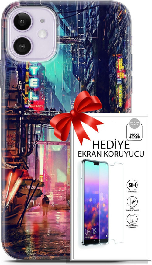Apple İphone 11 Kılıf Orijinal Seri Cyberpunk 14 Motel Cover Kılıf + Ön Ekran Koruyucu