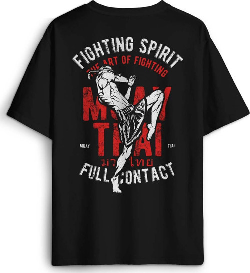 Siyah Oversize Tişört Muay Thai Fight The Art Of Fighting Dövüş Sırt Ön Baskılı Unisex T-shirt