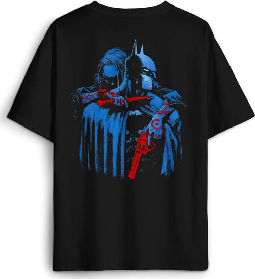 Batman Joker Kara Şovalye Dark Knight Film Sırt Ön Baskılı Oversize Tişört Unisex T-Shirt